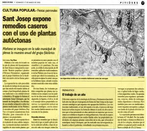 Foto recorte del Diario de Ibiza sobre exposición de plantas medicinales de josep colonques